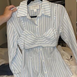 Anthropologie White 3/4 Sleeve Button Down Shirt